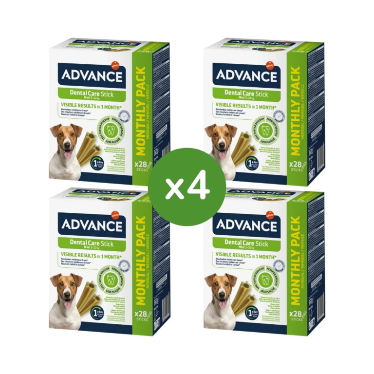 ADVANCE - Dental Care Stick Mini (4x360 gr) - Para Perros Adultos de Raza Mini de hasta 10 kg (28 sticks en cada caja)