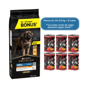 PRO PLAN - Large Robust Adult Everyday Nutrition (16,5 kg + 6 Latas de Regalo) - Para perros de Razas Grandes y Robustas (Pollo)