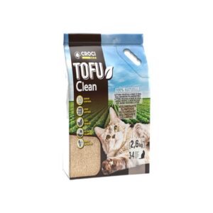 CROCI Tofu Clean - Arena de Tofu Aglomerante para Gatos, Arena Vegetal de Soja, Bajo Polvo, Control de Olores, Desechable en WC