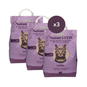 WUAPU - Naturcorn Lavanda (18 Litros) - Sustrato Aglomerante para Gatos Aroma Lavanda 100% Natural y Ecológico (3 Bolsas de 6 Litros)