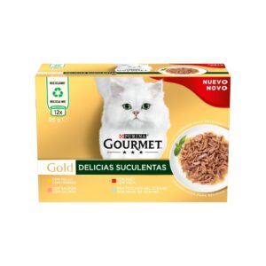 GOURMET - Gold (12x85 gr) - Delicias Suculentas Pack Surtido (Pollo, Salmón, Buey y Pescado del Océano) (2 Formatos)