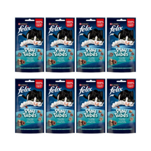 FELIX - Play Tubes (8x50 gr) - Snacks para Gatos (Pescado y Gambas al Horno) (8 Bolsas de 50 gr)