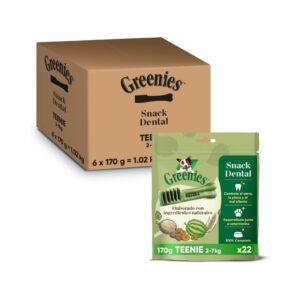GREENIES - Teenie (6x170 gr) - Snack Dental 100% Natural para Perros Mini de 2-7 kg de Todas las Edades (A partir de 6 Meses)
