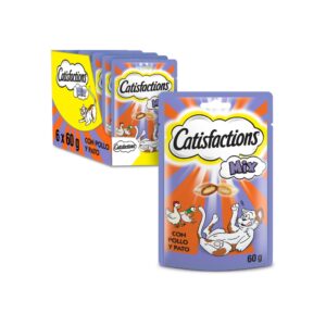 CATISFACTIONS - Mix (6x60 gr) - Premios para Gatos Crujientes por Fuera y Cremosos por Dentro (Pollo y Pato) (6 Bolsas de 60 gramos)