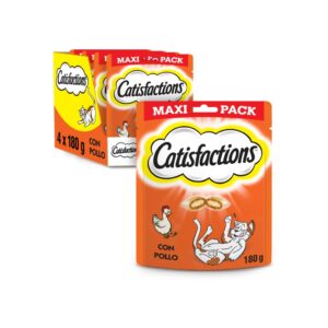 CATISFACTIONS (4x180 gr) - Premios para Gatos Crujientes por Fuera y Cremosos por Dentro (Pollo) (4 Bolsas de 180 gramos)