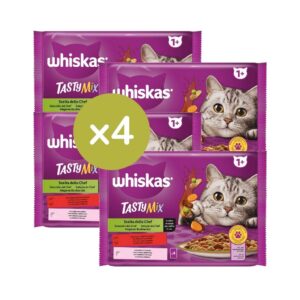 WHISKAS - Tasty Mix (16x85gr) - Comida Húmeda para Gatos Adultos (1+) Selección del Chef en Salsa (4 Paquetes de 4x85gr)