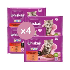 WHISKAS - Selección Clásicos en Salsa (16x85gr) - Comida Húmeda para Gatos Junior (2-12 meses) (4 Paquetes de 4x85gr)