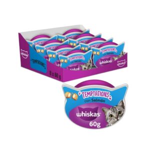WHISKAS - Temptations (8x60 gr) - Snacks para para Gatos sabor Salmón