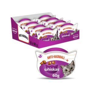 WHISKAS - Antihairball (8x60 gr) - Snacks para Evitar las Bolas de Pelo en Gatos