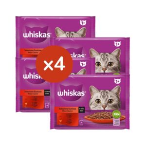 WHISKAS - Selección Clásicos en Salsa (16x85gr) - Comida Húmeda para Gatos Adultos (1+) (4 Paquetes de 4x85gr)