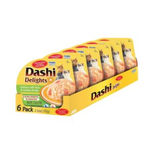 DASHI DELIGHTS (6x70 gr) - Alimento Complementario de Delicias para Gatos (Receta de Pollo con Atún y Vieiras)