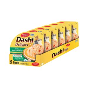 DASHI DELIGHTS (6x70 gr) - Alimento Complementario de Delicias para Gatos (Receta de Pollo y Hojuelas de Bonito)