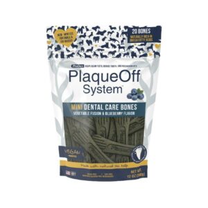 PLAQUEOFF - ProDen (20 Huesos) - Mini Dental Care Bones - Huesos Masticables Dentales para Perros (Sabor Vegetariano con Arándanos)