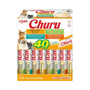 CHURU - Variedad de Pollo (40x14 gr) - Caja de Snacks para Gatos (Pollo, Pollo con Vieira, Pollo con Cangrejo y Pollo con Ternera)