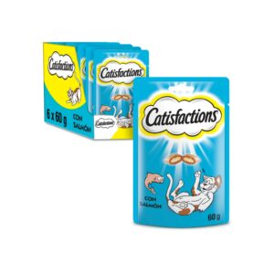 CATISFACTIONS (6x60 gr) - Premios para Gatos Crujientes por Fuera y Cremosos por Dentro (Salmón) (6 Bolsas de 60 gramos)