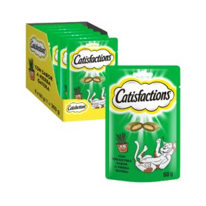 CATISFACTIONS (6x60 gr) - Premios para Gatos Crujientes por Fuera y Cremosos por Dentro (Hierba Gatera) (6 Bolsas de 60 gramos)