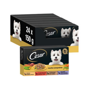 CESAR - Recetas Campesinas (24x150 gr) - Comida Húmeda Completa para Perros en Salsa (Aves, Buey, Pavo y Cordero) Multipack (6x4x150 gr)