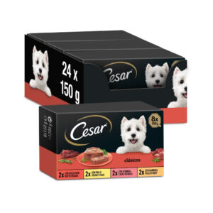 CESAR - Selección de Clásicos (24x150 gr) - Comida Húmeda Completa para Perros en Salsa (Buey y Hígado, Pollo y Pavo, Ternera y Aves, Pollo y Buey) Multipack (3x8x150 gr)