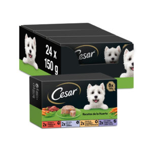 CESAR - Recetas de la Huerta (24x150 gr) - Comida Húmeda Completa para Perros en Paté y Gelatina (Buey, Caza, Pollo y Cordero) Multipack (3x8x150 gr)