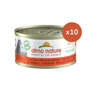 ALMO NATURE - HFC (Natural) Gatos - Pollo con Calabaza (10x70 gr) - Alimento Húmedo Complementario para Gatos (a partir de un año)