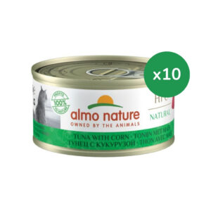 ALMO NATURE - HFC (Natural) Gatos - Atún con Maíz (10x70 gr) - Alimento Húmedo Complementario para Gatos (a partir de un año)