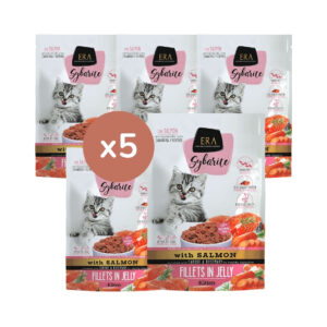 ERA - Sybarite (5x85 gr) - Alimento Completo Húmedo de Filetes en Gelatina para Gatitos (Salmón con Zanahoria y Romero) (Era Pet Food)