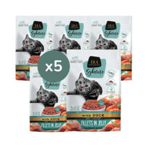 ERA - Sybarite (5x85 gr) - Alimento Completo Húmedo de Filetes en Gelatina para Gatos Adultos Esterilizados (Pollo y Pato con Zanahoria y Romero) (Era Pet Food)