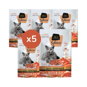ERA - Sybarite (5x85 gr) - Alimento Completo Húmedo de Filetes en Gelatina para Gatos Adultos (Pollo y Camarones con Zanahoria y Romero) (Era Pet Food)