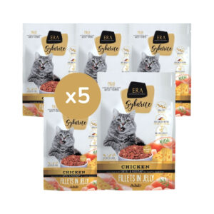 ERA - Sybarite (5x85 gr) - Alimento Completo Húmedo de Filetes en Gelatina para Gatos Adultos (Pollo con Queso y Romero) (Era Pet Food)