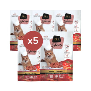 ERA - Sybarite (5x85 gr) - Alimento Completo Húmedo de Filetes en Gelatina para Gatos Adultos (Pollo y Atún con Zanahoria y Romero) (Era Pet Food)