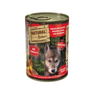 NATURAL GREATNESS - Pollo con Zanahorias, Piña, Semillas de Lino y Arándanos Rojos (400 gr) - Alimento Húmedo Completo para Perros en Destete y Cachorros (Gama Complet-Ancestral Exotic)