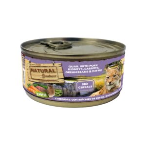 NATURAL GREATNESS - Codorniz con Riñones de Cerdo, Zanahorias, Judías y Tomillo (185 gr) - Alimento Húmedo Completo para Gatos Adultos Esterilizados (Gama Complet-Exotic)