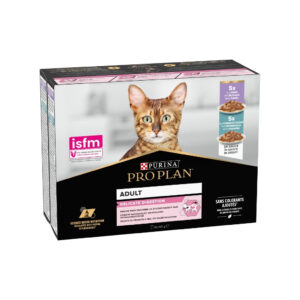 PRO PLAN - Delicate Digestion Adult Sobres (10x85 gr) - Alimento Húmedo Completo para Gatos Adultos con Digestiones Sensibles (Pavo y Pescado del Océano en Salsa)