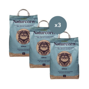 WUAPU - Naturcorn Kitten (18 Litros) - Sustrato Aglomerante para Gatitos 100% Natural y Ecológico (3 Bolsas de 6 Litros)