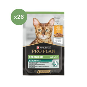 PRO PLAN - Sterilised Maintenance Adult Sobre (26x85 gr) - Comida Húmeda para Gatos Adultos Esterilizados (Pollo en Salsa)