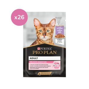 PRO PLAN - Delicate Digestion Adult Sobre (26x85 gr) - Comida Húmeda para Gatos Adultos con Digestiones Sensibles (Pavo en Salsa)