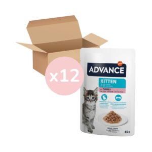 ADVANCE - Bocaditos en Salsa (12x85 gr) - Comida húmeda para Gatitos (2-12 Meses) (Pavo)