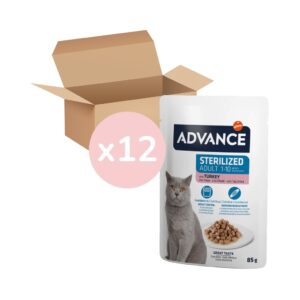 ADVANCE - Bocaditos en Salsa (12x85 gr) - Comida húmeda para Gatos Adultos Esterilizados (1-10 Años) (Pavo)