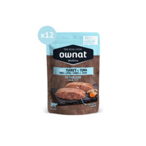 OWNAT - Wetline - Sterilized Turkey & Tuna Cat (12x85 gr) - Comida Húmeda Sin Cereales para Gatos Esterilizados (Pavo y Atún)