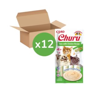 CHURU - Receta De Atún con Pollo (12x4x14 gr) - Tubos de Snacks para Gatos