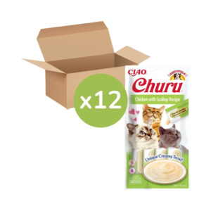 CHURU - Receta De Pollo con Vieira (12x4x14 gr) - Tubos de Snacks para Gatos