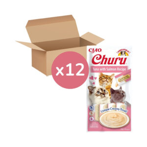 CHURU - Receta De Atún con Salmón (12x4x14 gr) - Tubos de Snacks para Gatos