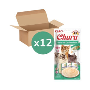 CHURU - Receta De Pollo con Cangrejo (12x4x14 gr) - Tubos de Snacks para Gatos