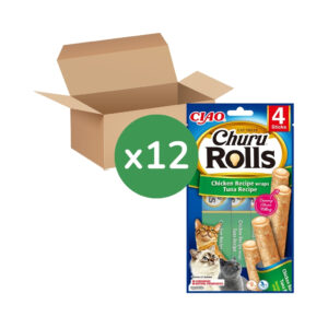 CHURU - Rolls - Receta De Pollo Wraps de Atún (12x4x10 gr) - Tubos de Snacks para Gatos