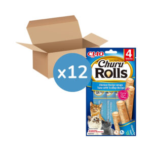 CHURU - Rolls - Receta De Pollo Wraps Atún con Vieira (12x4x10 gr) - Tubos de Snacks para Gatos