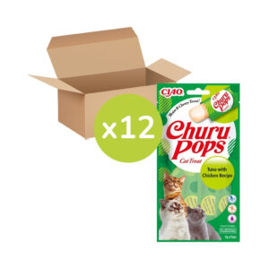 CHURU - Pops - Receta De Atún con Pollo (12x4x15 gr) - Tubos de Snacks para Gatos