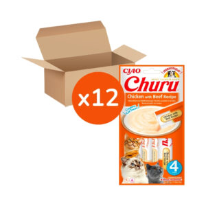 CHURU - Receta De Pollo con Buey (12x4x14 gr) - Tubos de Snacks para Gatos