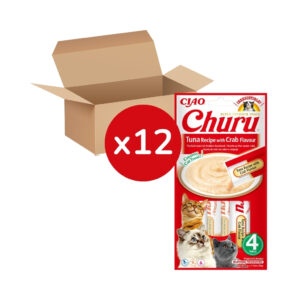 CHURU - Receta De Atún con Sabor a Cangrejo (12x4x14 gr) - Tubos de Snacks para Gatos