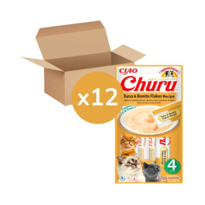CHURU - Receta De Atún con Virutas de Bonito (12x4x14 gr) - Tubos de Snacks para Gatos