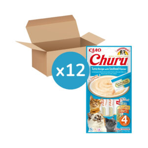 CHURU - Receta De Atún con Sabor a Marisco (12x4x14 gr) - Tubos de Snacks para Gatos